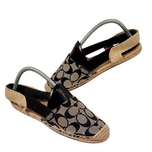 Coach Rayanne slingback espadrille flats black tan signature print. 